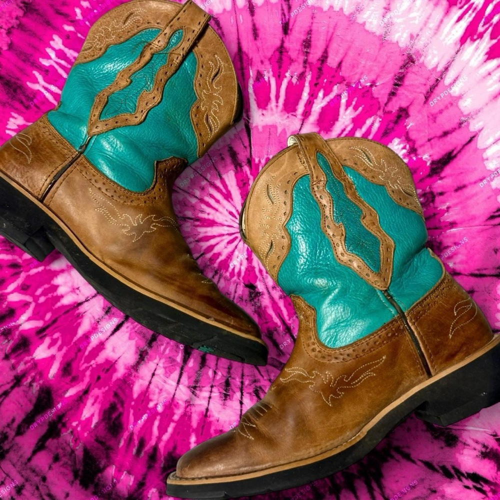 FAT BABY ARIAT DISTRESSED TURQUOISE LEATHER COWBOY BOOTS SIZE 6